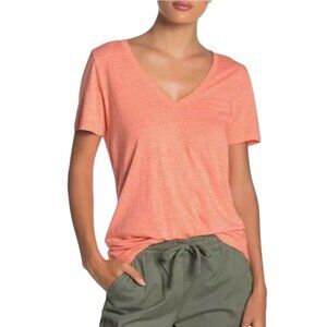 LUCKY BRAND Tee Top, Orange 100% Cotton Short Sleeve Solid V-Neck Knit Casual, S